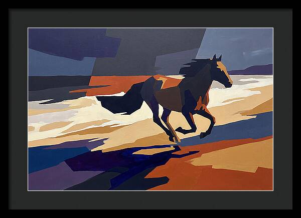 Wild Horse Galloping Along Windswept Beach