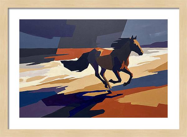 Wild Horse Galloping Along Windswept Beach