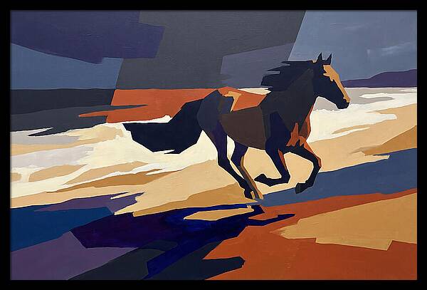 Wild Horse Galloping Along Windswept Beach