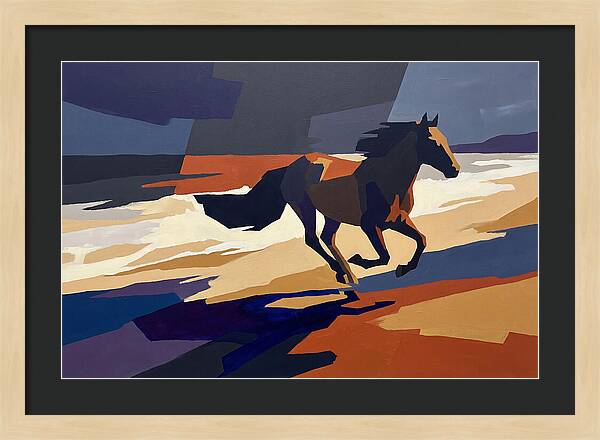 Wild Horse Galloping Along Windswept Beach