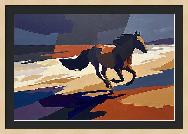 Wild Horse Galloping Along Windswept Beach
