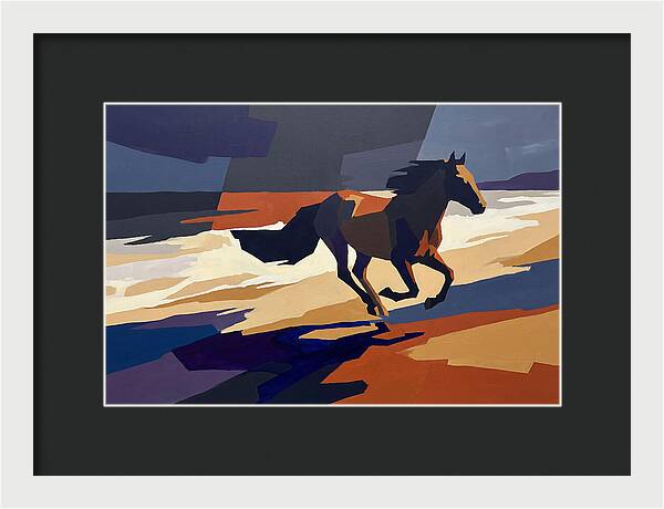 Wild Horse Galloping Along Windswept Beach