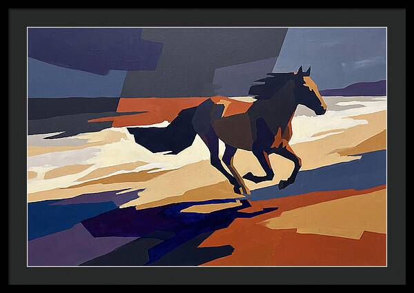 Wild Horse Galloping Along Windswept Beach