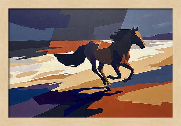 Wild Horse Galloping Along Windswept Beach