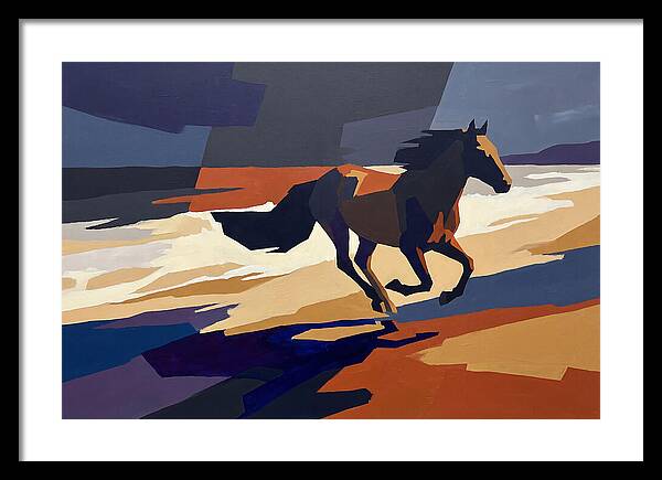 Wild Horse Galloping Along Windswept Beach