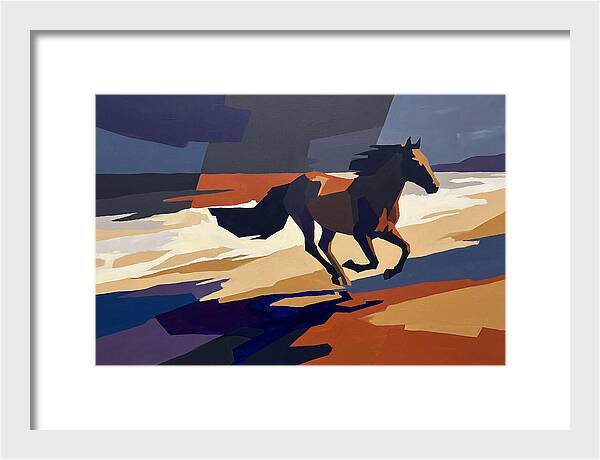Wild Horse Galloping Along Windswept Beach