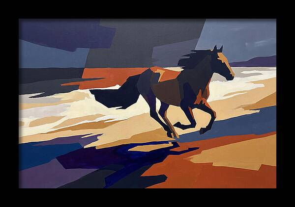 Wild Horse Galloping Along Windswept Beach