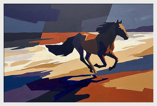 Wild Horse Galloping Along Windswept Beach