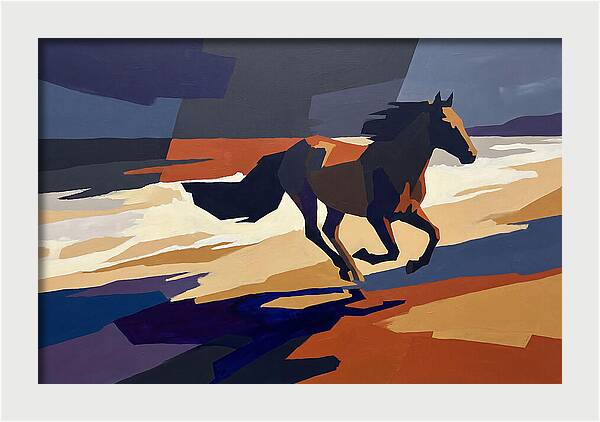 Wild Horse Galloping Along Windswept Beach