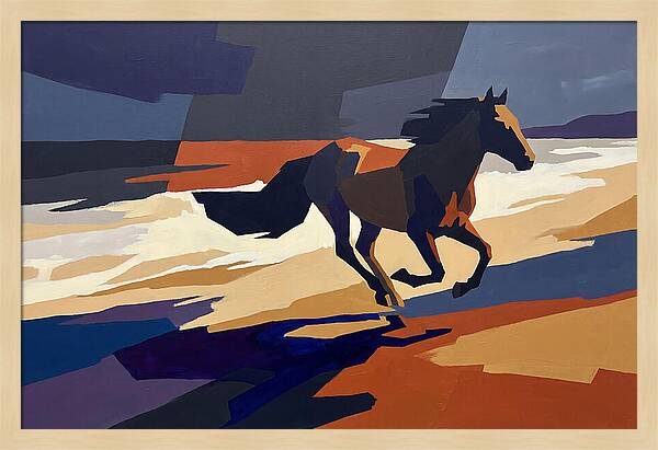 Wild Horse Galloping Along Windswept Beach