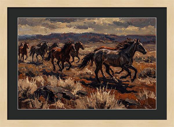 Wild Horses Galloping Across The Plain
