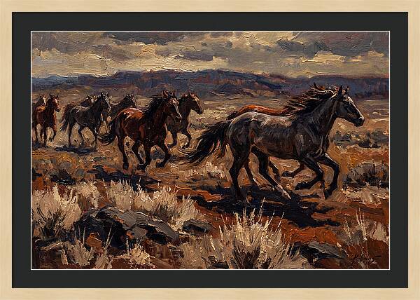 Wild Horses Galloping Across The Plain