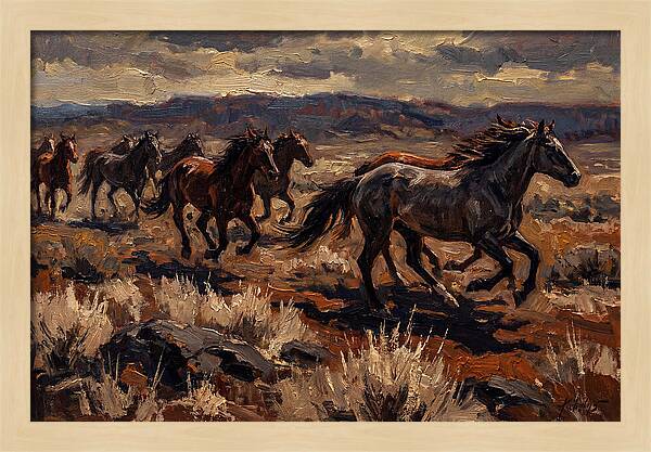 Wild Horses Galloping Across The Plain