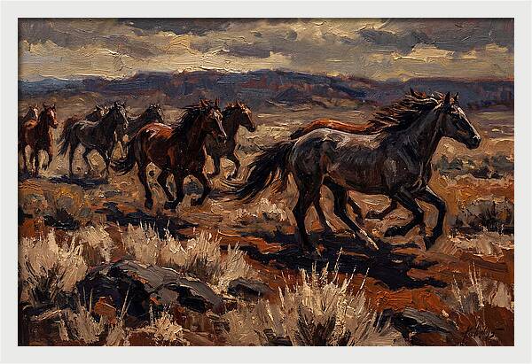 Wild Horses Galloping Across The Plain