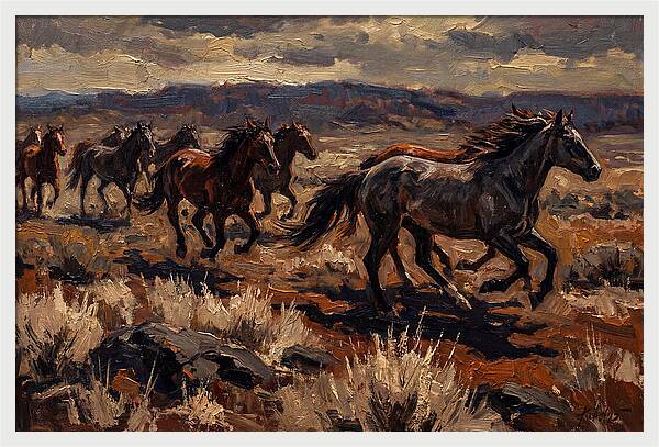Wild Horses Galloping Across The Plain