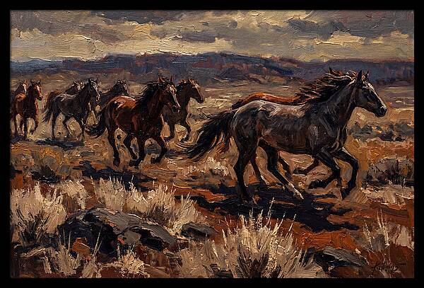 Wild Horses Galloping Across The Plain