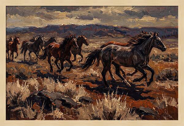 Wild Horses Galloping Across The Plain