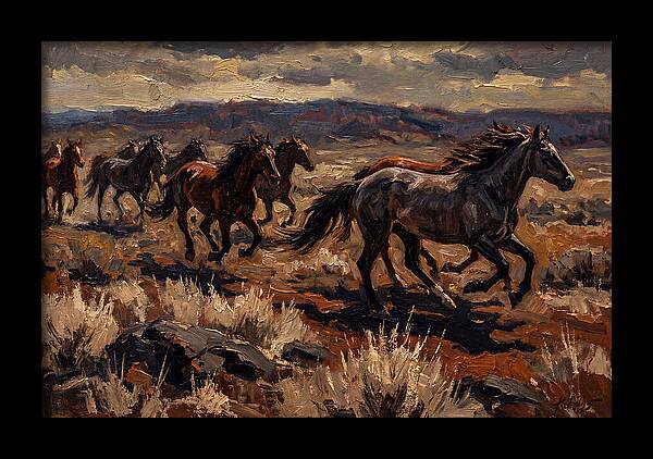 Wild Horses Galloping Across The Plain