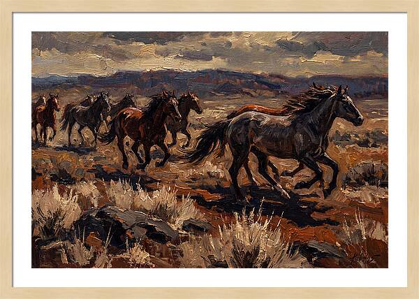 Wild Horses Galloping Across The Plain