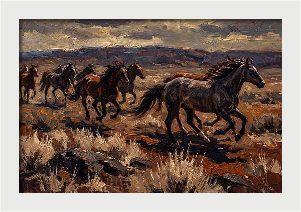Wild Horses Galloping Across The Plain