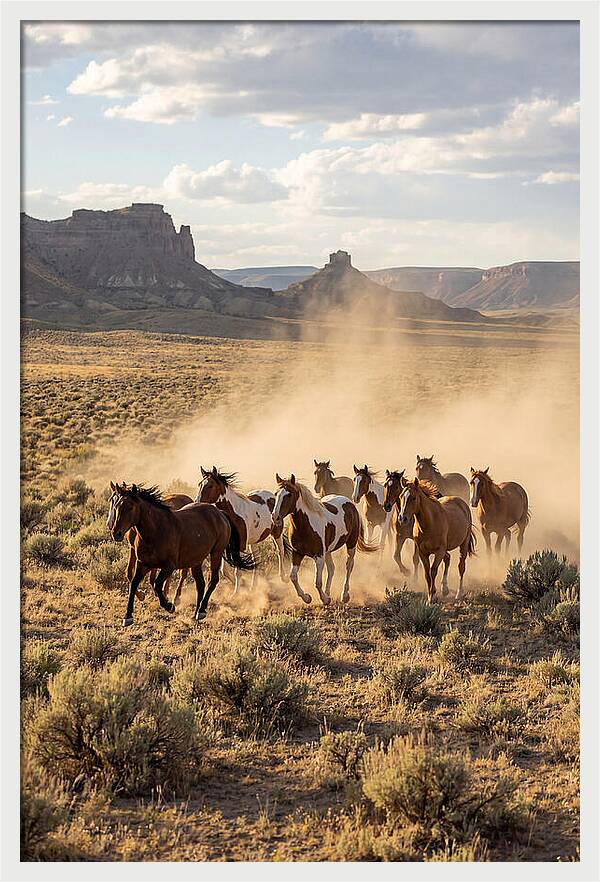 Wild Mustang Herd Galloping