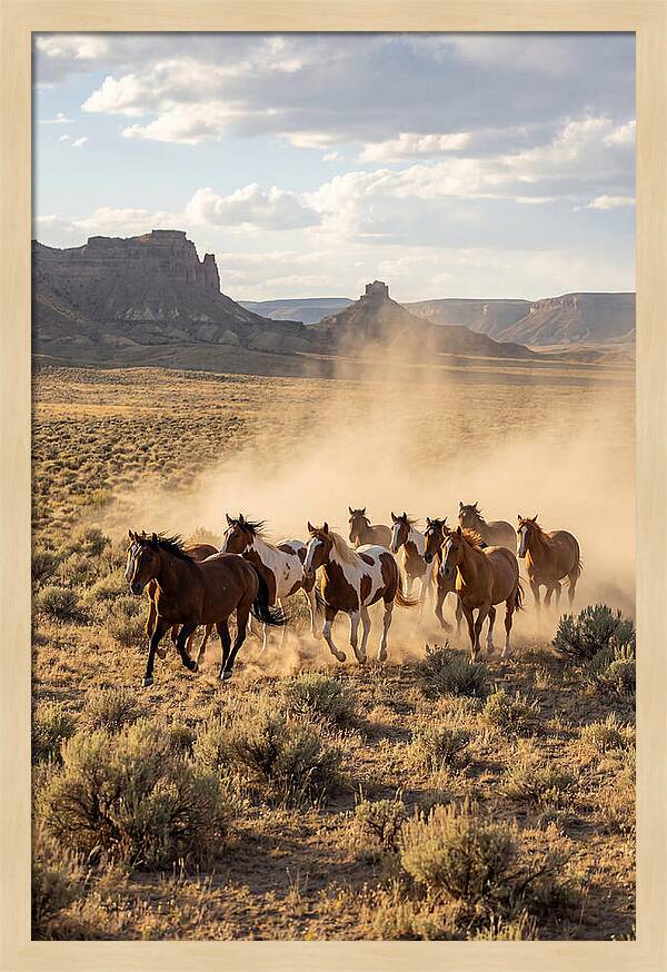 Wild Mustang Herd Galloping