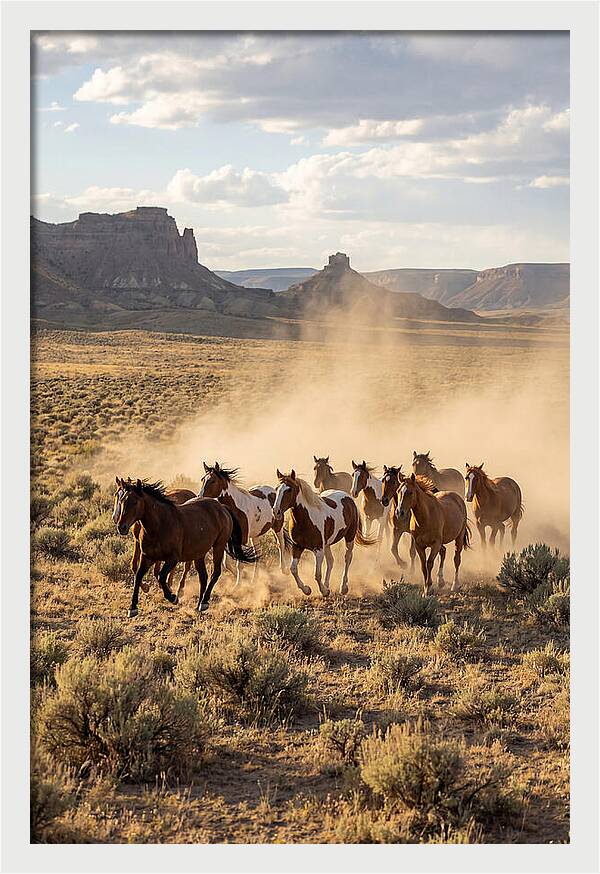 Wild Mustang Herd Galloping