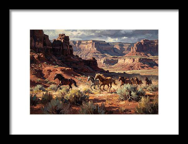 Wild Mustangs Galloping Through Desert