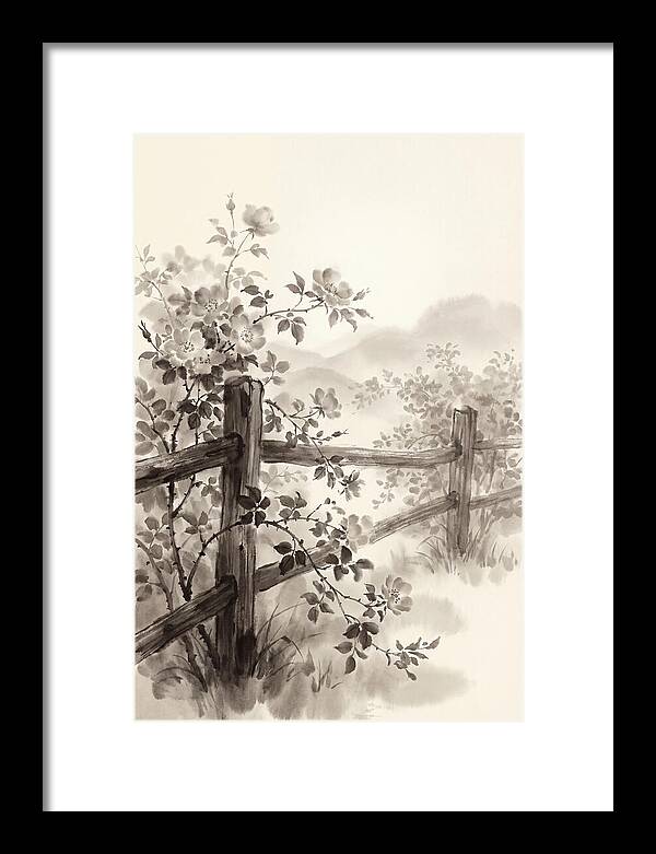 Wild Roses Along Rustic Fence