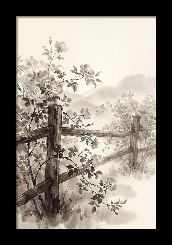 Wild Roses Along Rustic Fence