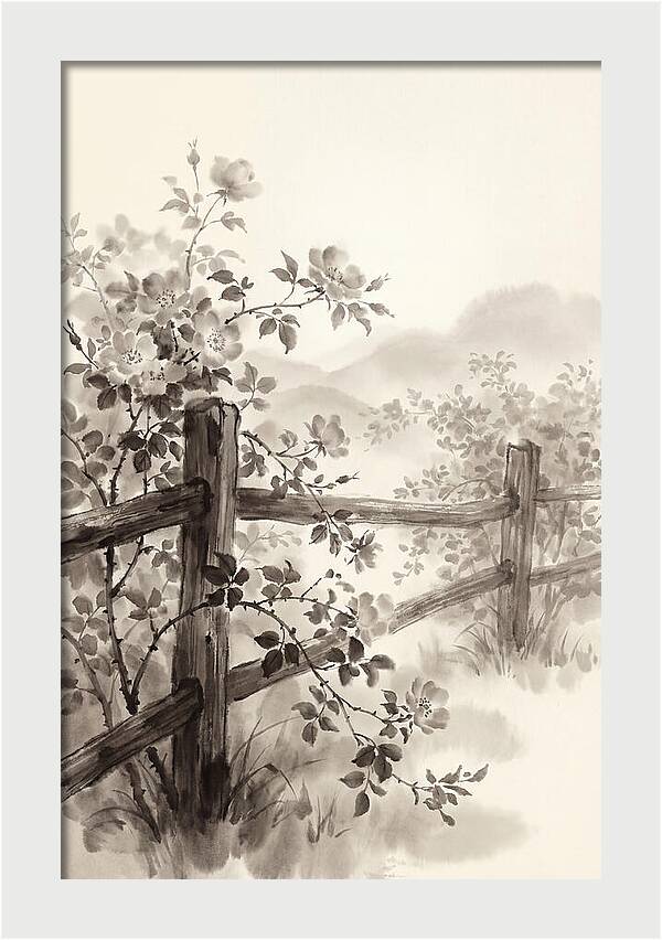 Wild Roses Along Rustic Fence