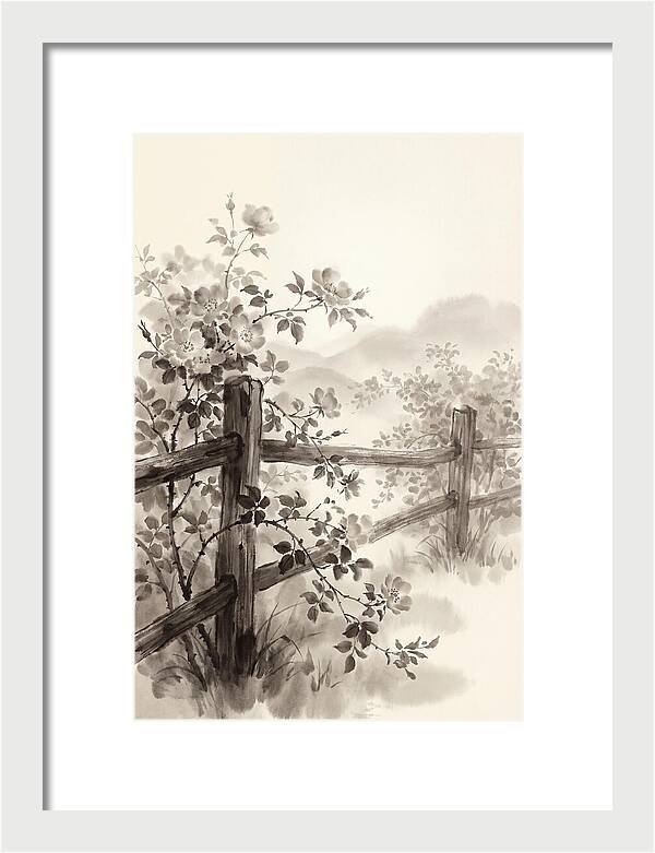 Wild Roses Along Rustic Fence