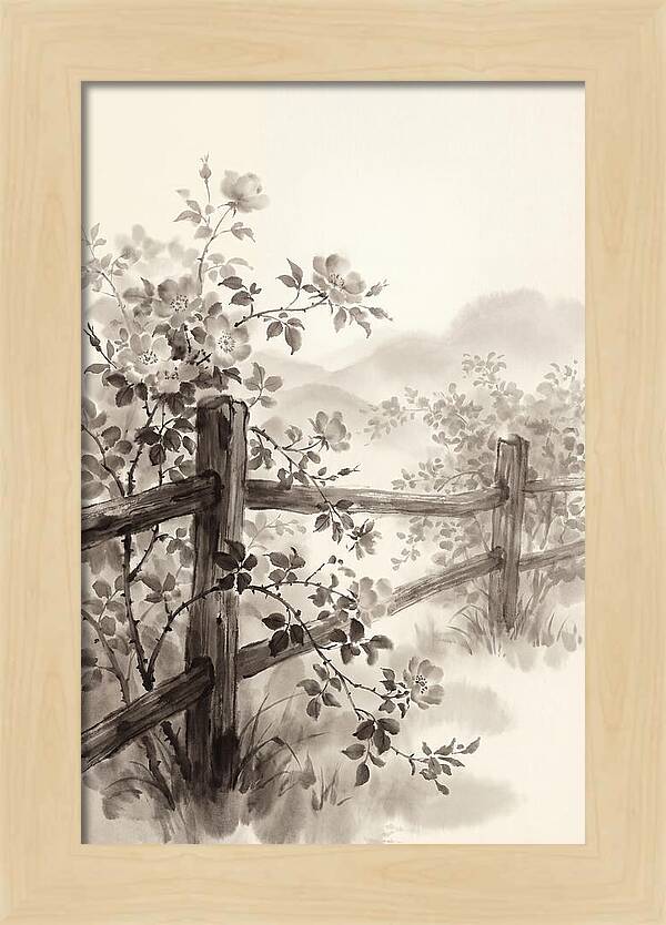 Wild Roses Along Rustic Fence