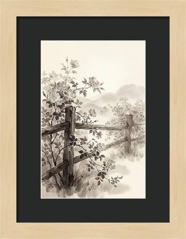 Wild Roses Along Rustic Fence