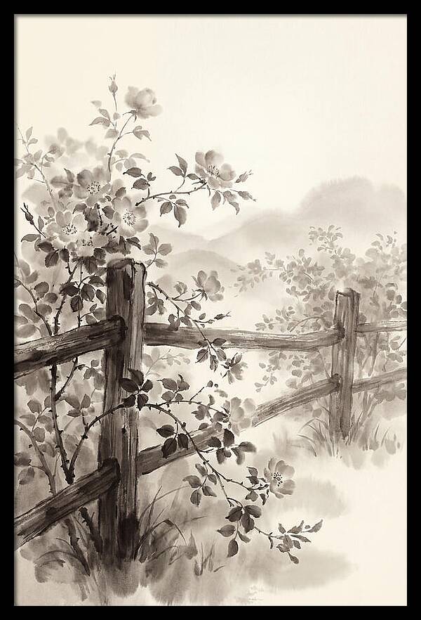 Wild Roses Along Rustic Fence