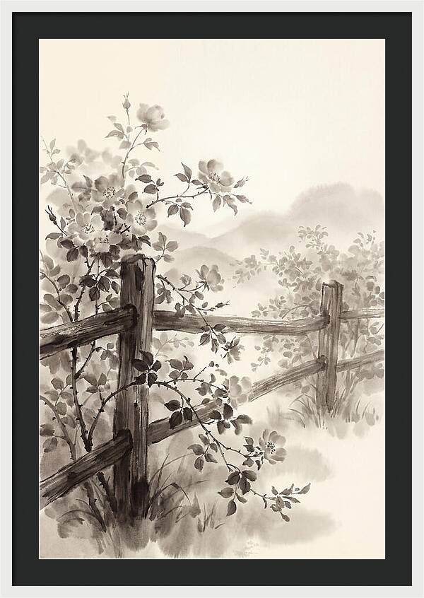 Wild Roses Along Rustic Fence