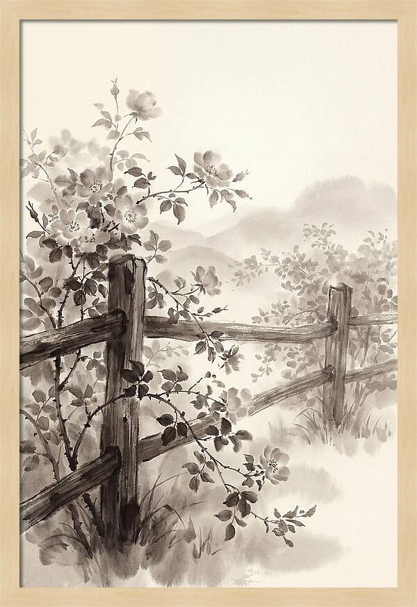 Wild Roses Along Rustic Fence