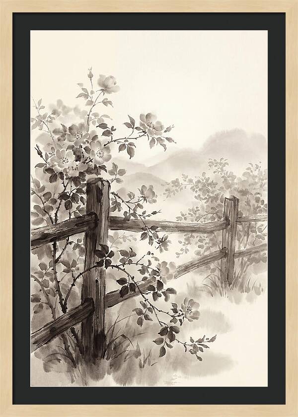 Wild Roses Along Rustic Fence