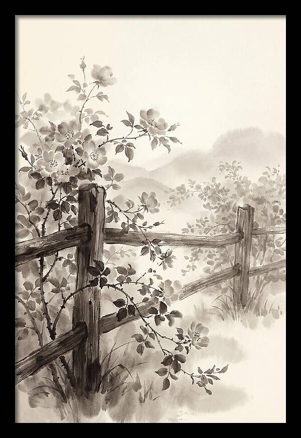 Wild Roses Along Rustic Fence