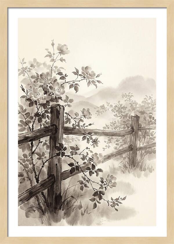 Wild Roses Along Rustic Fence
