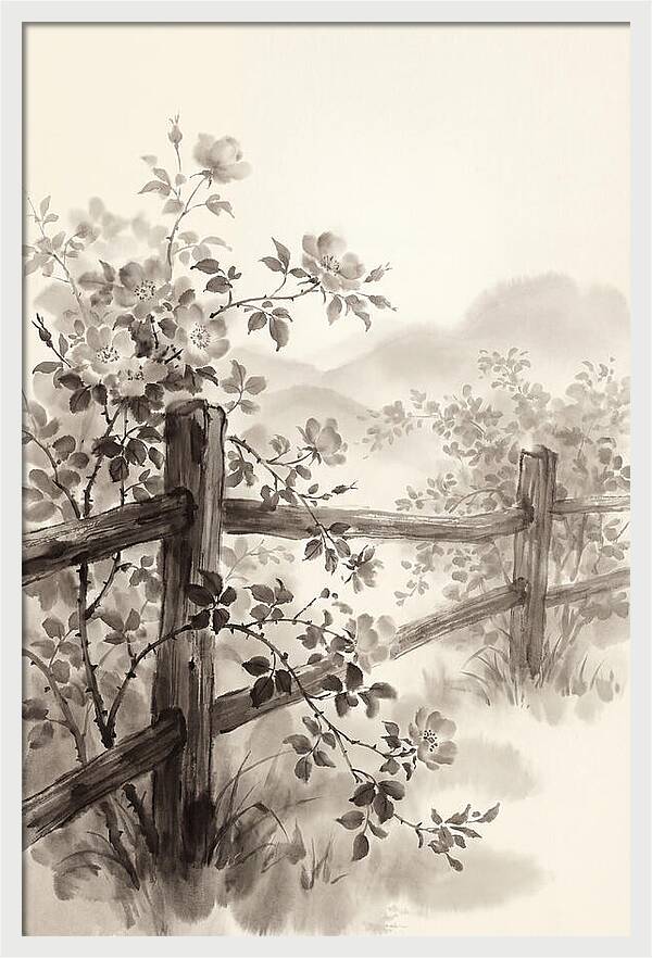 Wild Roses Along Rustic Fence