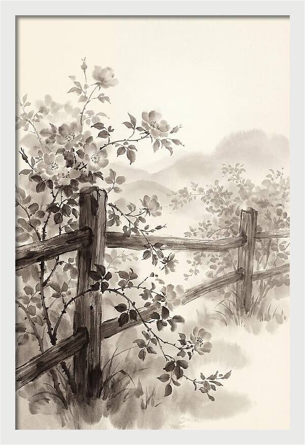 Wild Roses Along Rustic Fence