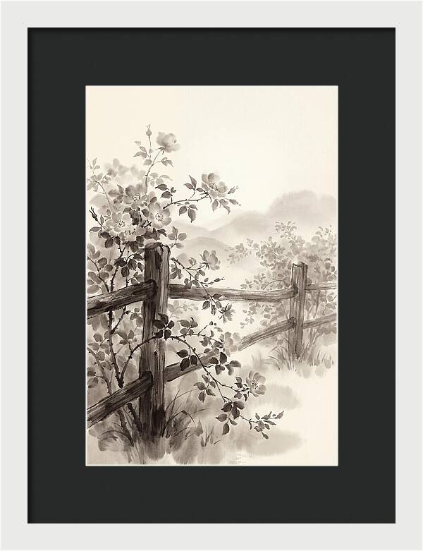 Wild Roses Along Rustic Fence