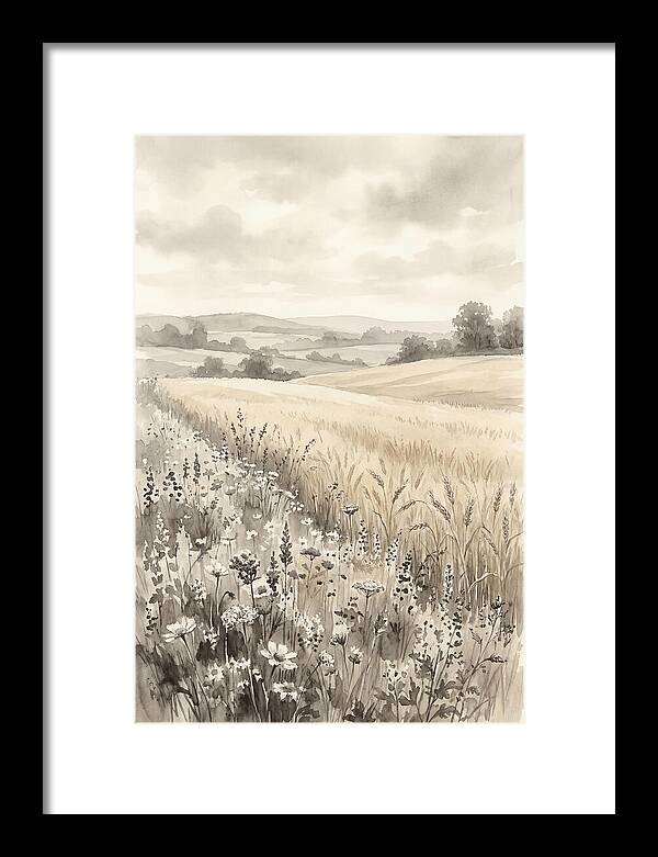 Wildflower Strip Along Golden Wheat Field