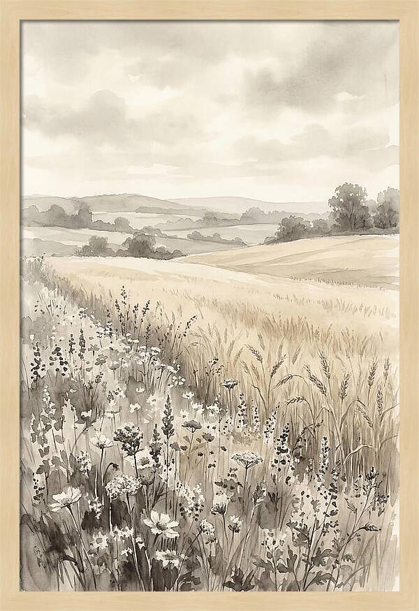 Wildflower Strip Along Golden Wheat Field
