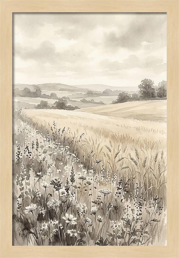 Wildflower Strip Along Golden Wheat Field