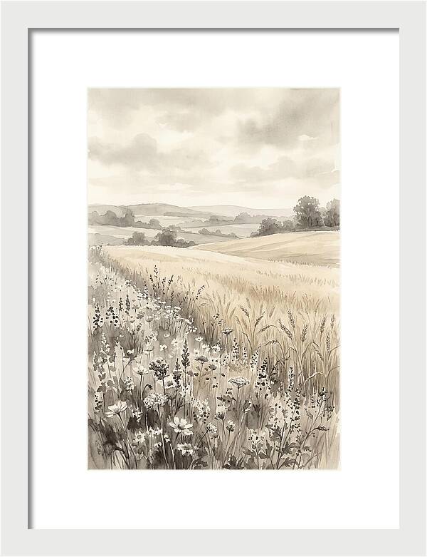 Wildflower Strip Along Golden Wheat Field