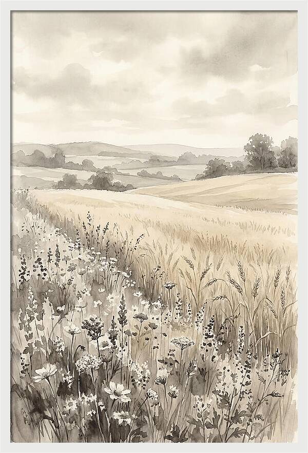 Wildflower Strip Along Golden Wheat Field