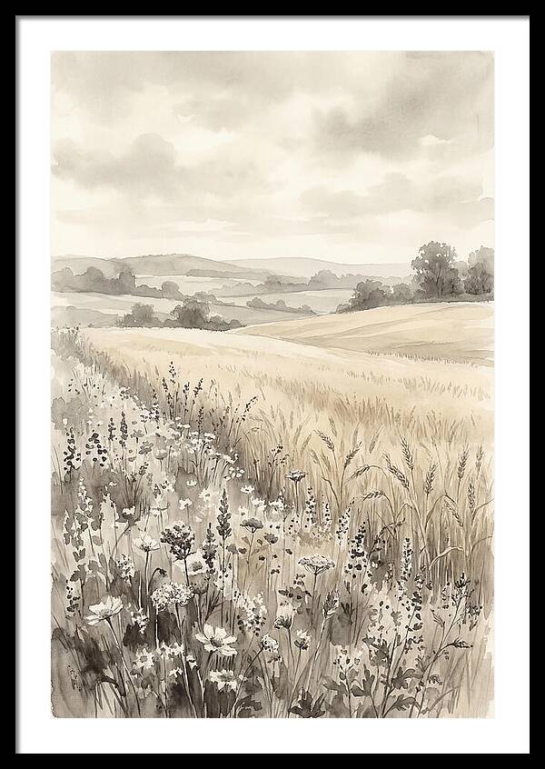 Wildflower Strip Along Golden Wheat Field
