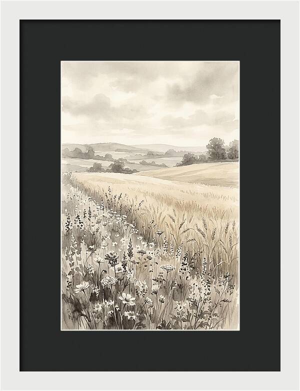 Wildflower Strip Along Golden Wheat Field